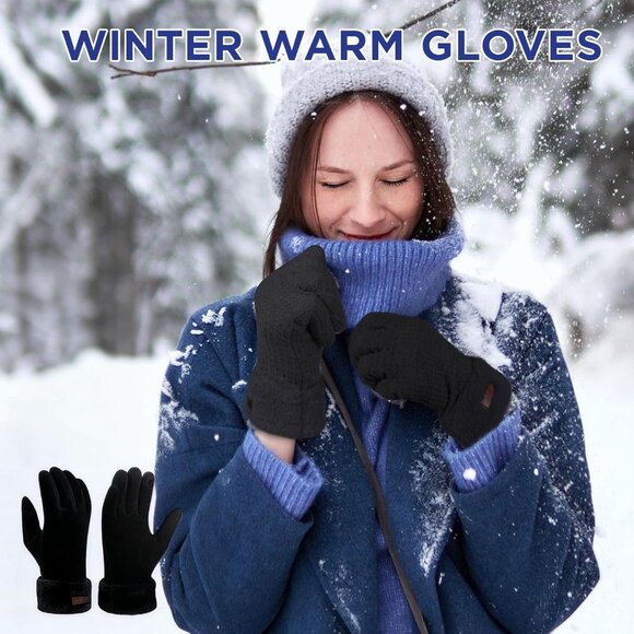 Women's Black Winter Warm Touchscreen Windproof Girls Winter Using Gifts Gloves - Picture 5 of 7